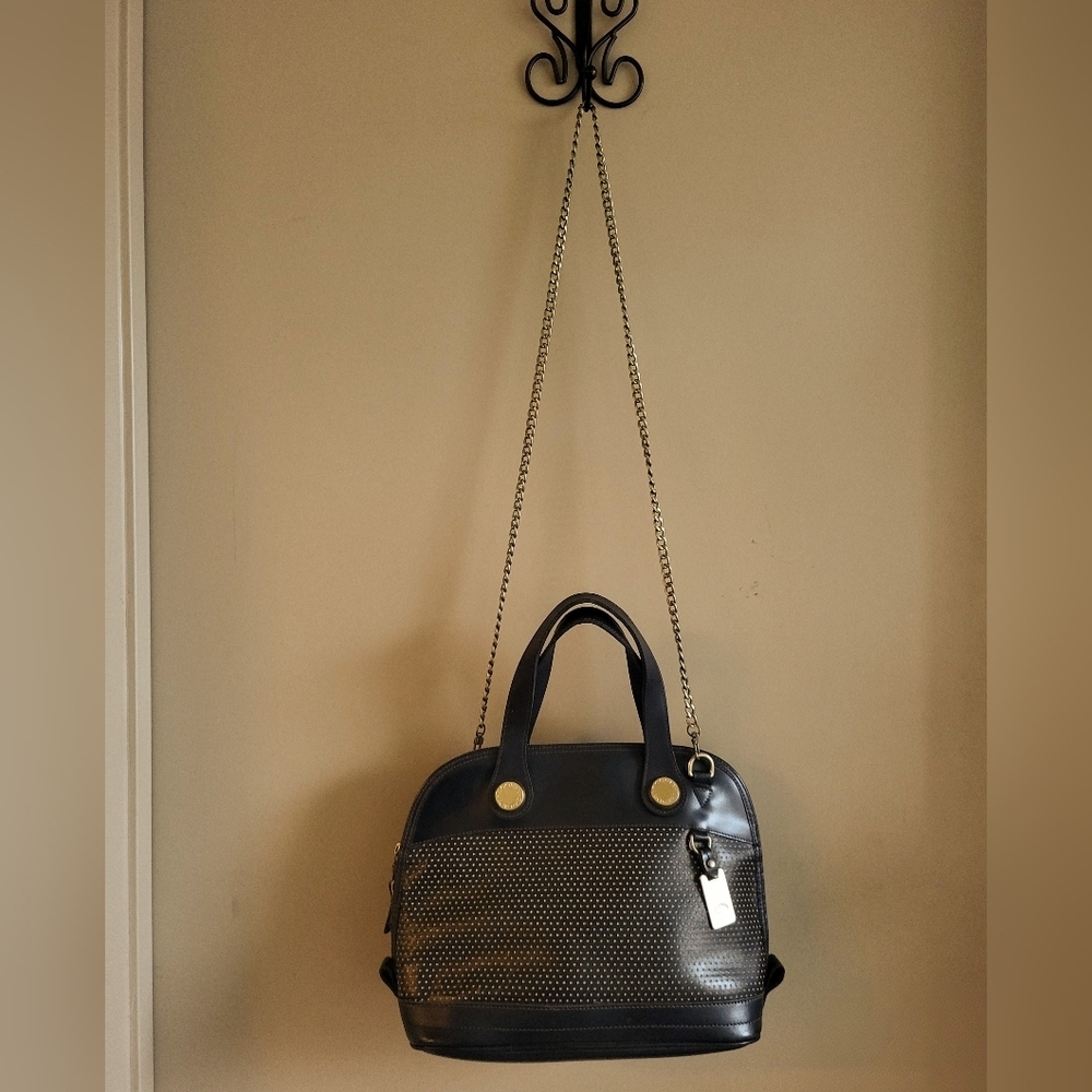 Vintage Dooney & Bourke Black Leather Perforated Cabriolet Satchel Handbag Purse - Picture 14 of 14